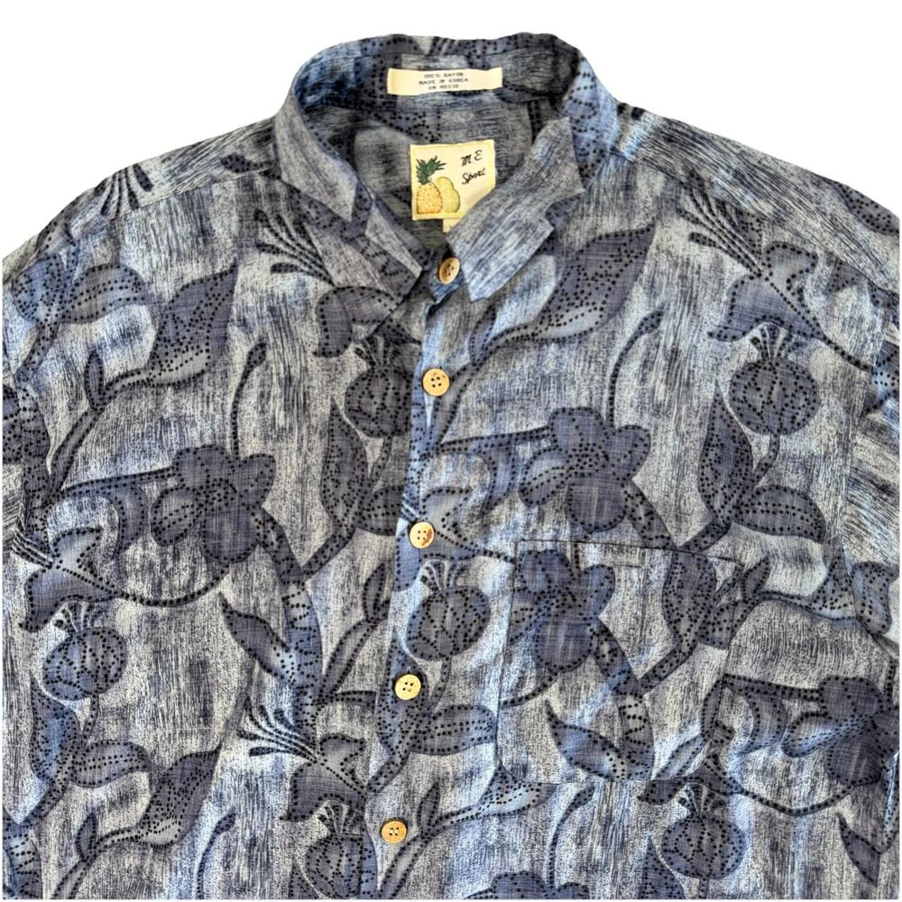 M.E. Sport Hawaiian Shirt Men XL Vtg 90s Y2k Aloha Button Up Floral Blue XL